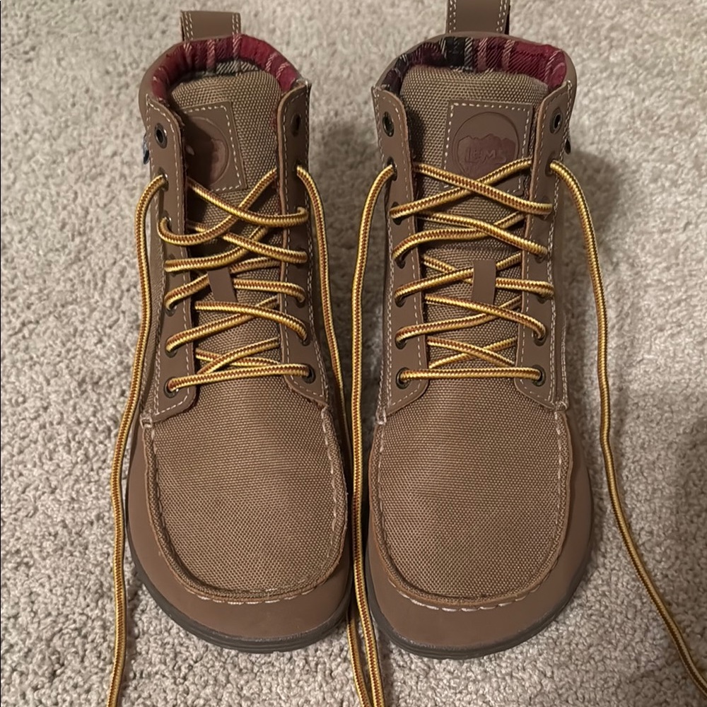 Lems Brown Nylon Vegan Boots with Plaid Lining
